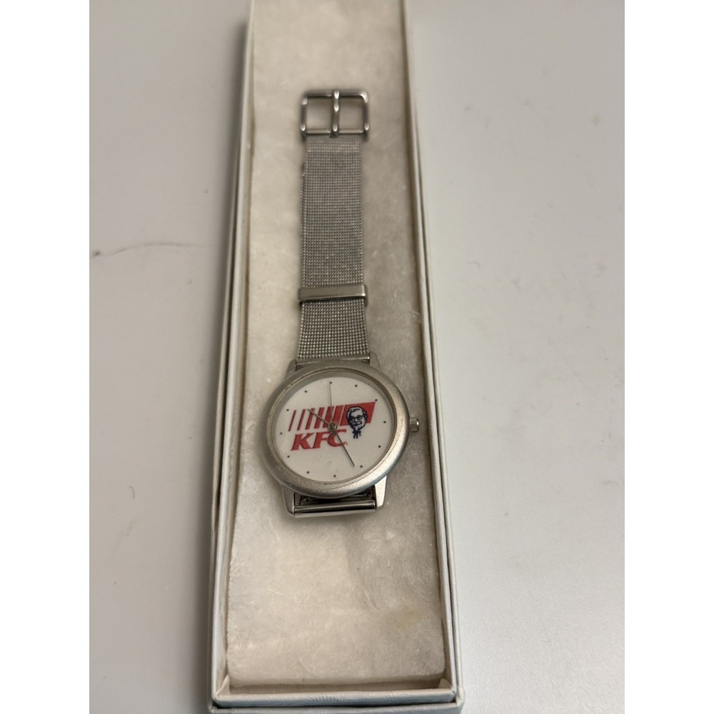 Vintage silver-tone mesh band watch w KFC logo